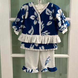 New handmade girls’ fleece jacket, dress, and pants, size 18 months